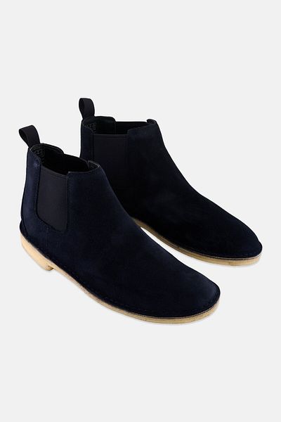 CLARKS Men Suede Slip On Ankle Boots, Navy