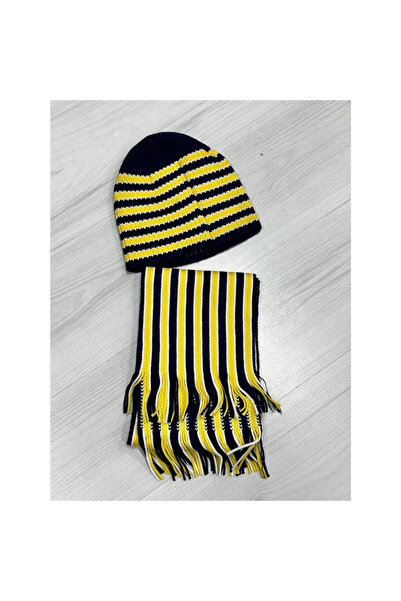 Narnuga قبعة وشاح المعجبين باللون الأصفر والأزرق الداكن