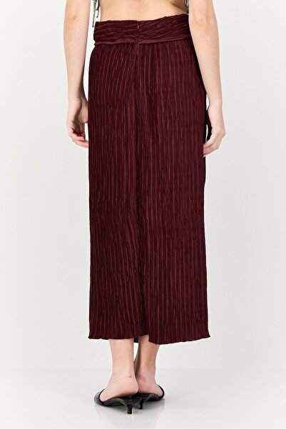 Reserved Women Textured Midi Skirt, Burgundy