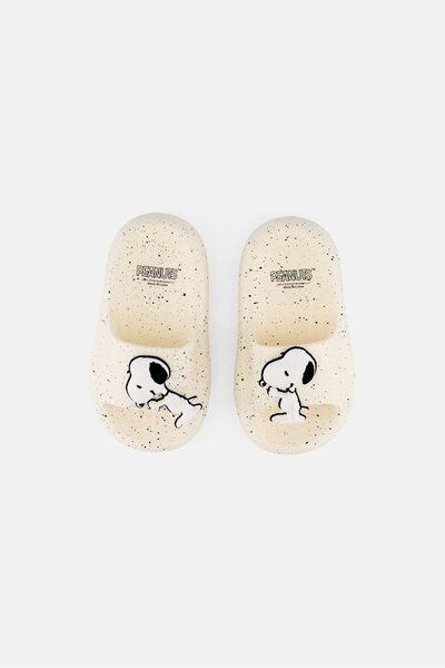 PEANUTS Kids Boy Slip on Slides, Off White