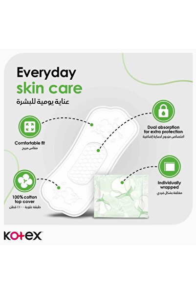 Kotex Natural Panty Liners 100% Cotton, Normal Size, 30pcs – Breathable Comfort