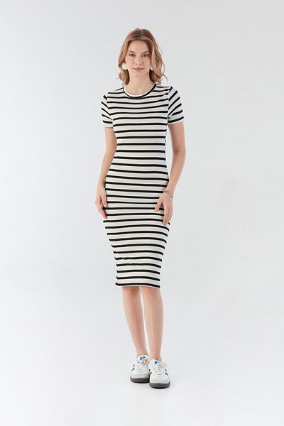 Fulla Moda Rochie de bază cu dungi cu nervuri