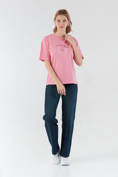Fulla Moda Oversize T-Shirt with Ribbon and Text Print