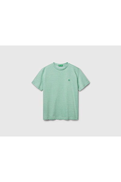 United Colors of Benetton Ανδρικό πράσινο μπλουζάκι με λογότυπο από 100% βαμβάκι με κεντημένο λαιμόκοψη