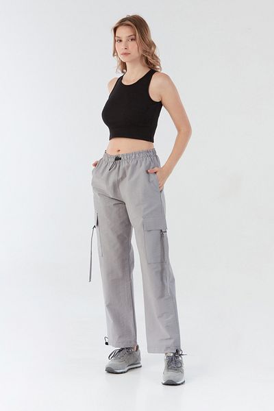 Fulla Moda Elastic Waist Parachute Fabric Jogger Pants with Stopper