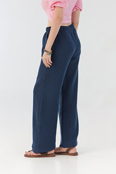 Fulla Moda Elastic Waist Pocket Linen Trousers