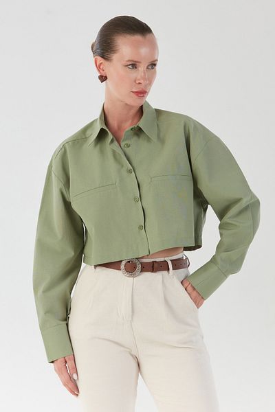 Fulla Moda Basic Pocket Detailed Terikoton Crop πουκάμισο