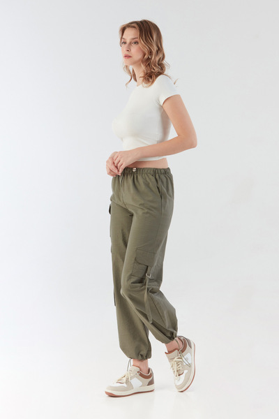Fulla Moda Parachü Fabric Trousers with Elastic Waist