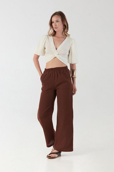 Fulla Moda Elastic Waist Pocket Linen Trousers