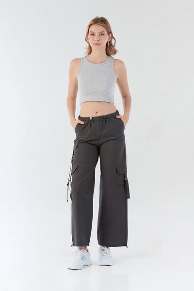 Fulla Moda Parachü Fabric Trousers with Elastic Waist