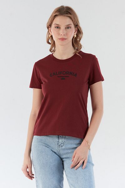 Fulla Moda California Embossed Printed Crew Neck T-Shirt