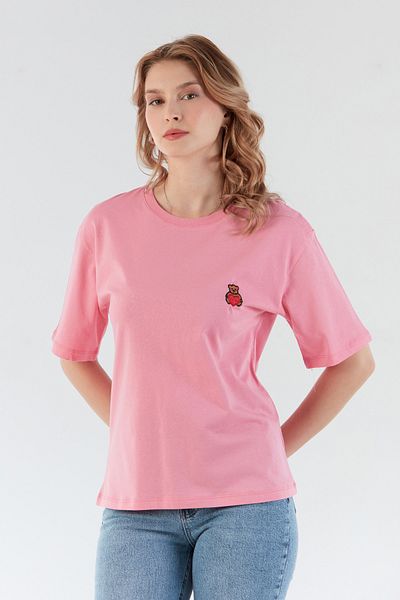 Fulla Moda Teddy Bear Embroidered Crew Neck T-Shirt