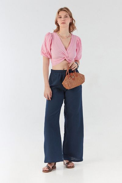 Fulla Moda Elastic Waist Pocket Linen Trousers