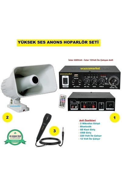 Genel Markalar Yüksek Ses Anons Pazarcı Hoparlör Seti (Açık Hava Horn Hoparlö...