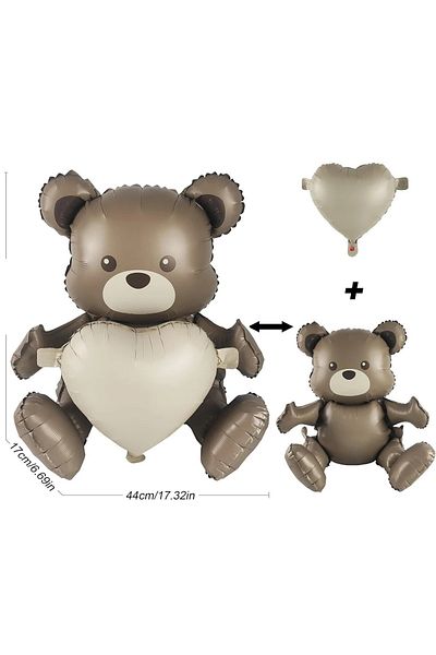 ÇITIPITISTORE Cute Brown Heart Bear Foil Balloon