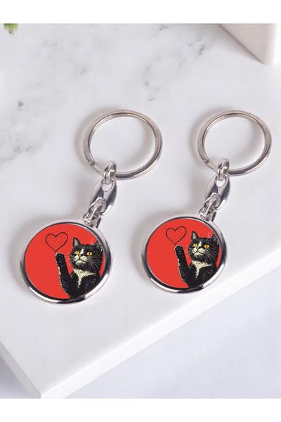 lili hediyelik Cat Printed 2-Piece Keychain