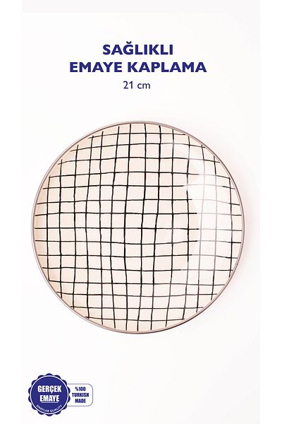 EMAYlab Black Cupid Checkered Enamel Plate Cake Presentation Plate 21cm