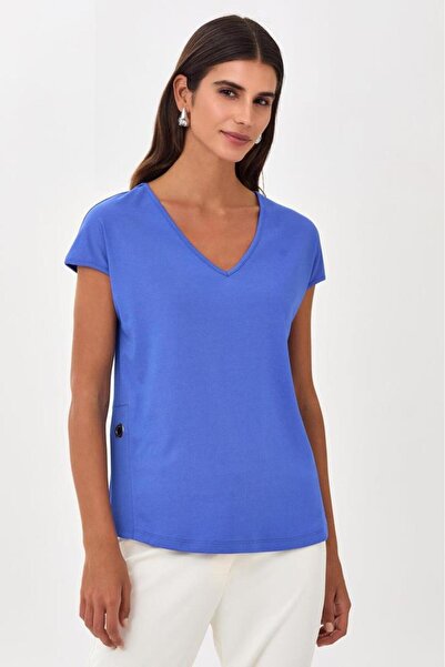 İKİLER V Yaka Yanı Kuşgözü Detaylı Bluz 025-1039