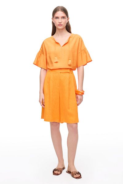 Perspective Orange Holas Regular Fit High Waist Knee Length Shorts