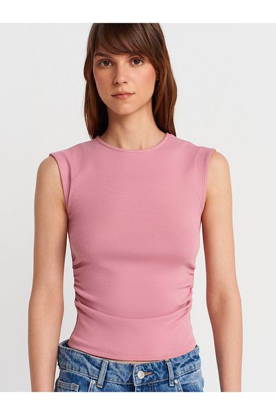 Dilvin 21054 Basic T-Shirt with Drawstring-Rose