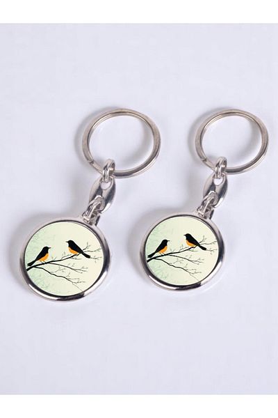 lili hediyelik Cute Birds on a Branch Printed 2-Piece Keychain