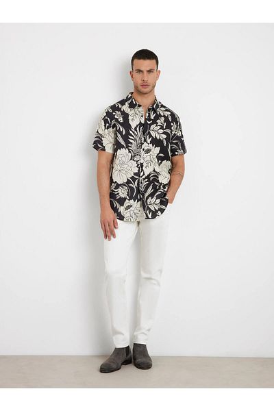 Guess Regular Black Printed Men's Shirt M4Gh70Werx0P9Wi_Ss Island Linen Cyp