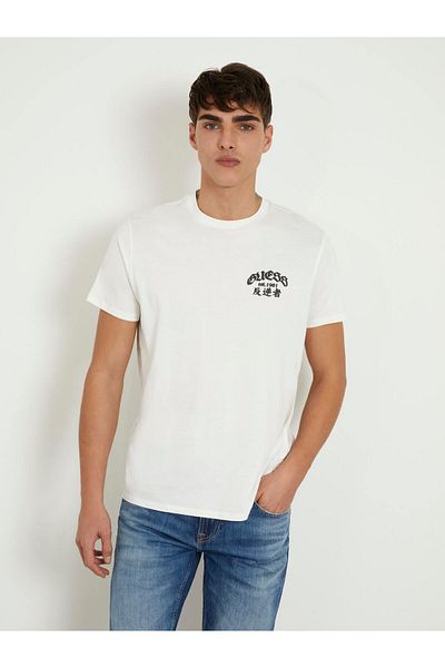 Guess Tricou alb simplu pentru bărbați cu gât rotund M4RI65K9RM1F0B6_SS BSC EAGLE TRIBAL
