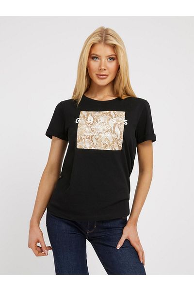Guess Tricou negru pentru femei cu gât crew W3YI24JA914JBLK