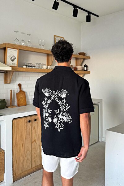 Flaw Wear Cămașă cu mânecă scurtă supradimensionat cu broderie, neagră