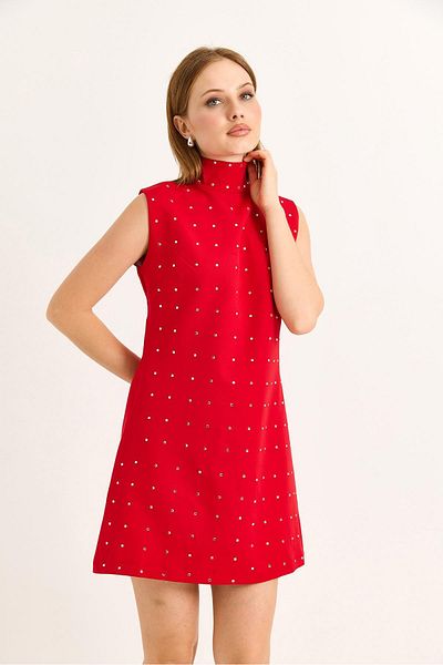 Raneel Kazançlı Alışveriş Stone Printed Mini Dress Red