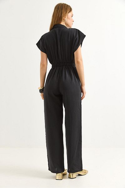 Raneel Kazançlı Alışveriş Short Sleeve Waist Elastic Modal Woven Jumpsuit Black