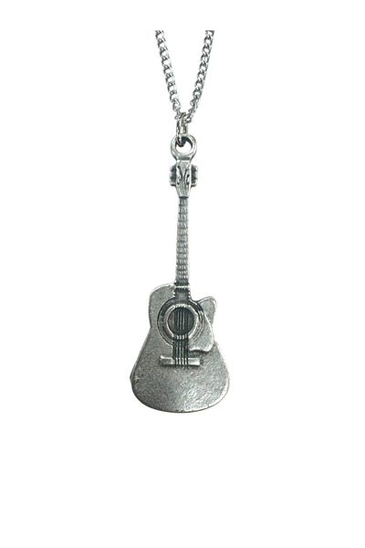 Herşey Nota Music Themed Necklace with Metal Acoustic Guitar Design – Unisex – 60 cm Chain