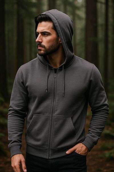 Rich Men's Hooded Cotton Sweatshirt Cardigan Zippered Comfortable Fit Basic Cardigan