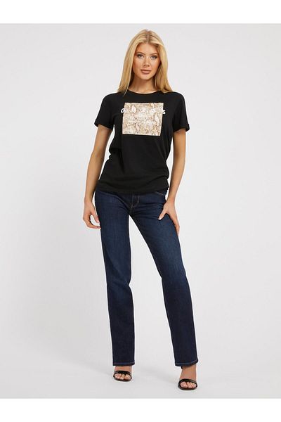 Guess Tricou negru pentru femei cu gât crew W3YI24JA914JBLK