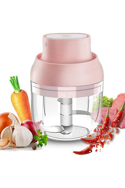 IWhale Mini Kitchen Chopper, Glass/plastic/stainless Steel, Pink/transparent, 8.8 X 12.7 Cm, 250 ml