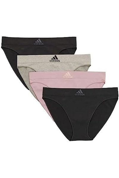 adidas بيكيني نسائي بدون درزات، عبوة من 4 قطع | مقاس كبير، متعدد الألوان
