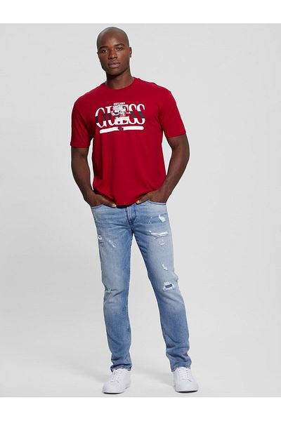 Guess Crew Neck Printed Red Men's T-Shirt SS BSC LVN THE DREAM - ORG CO SINGL