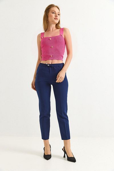 Raneel Kazançlı Alışveriş Elastic Waist Short Leg Double Crepe Trousers Navy Blue
