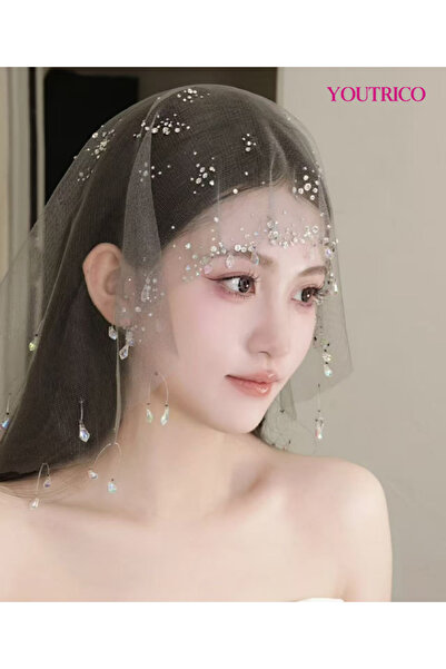 Youtrico Veil-Handmade Crochet Beaded Lace French Face Cover