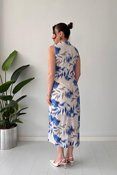 MaziButik Rochie Ebruli cu broșă Albastru