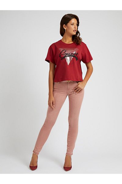 Guess Tricou Ss Cn Rocsena pentru damă, cu croiala pătrată