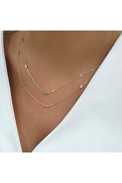 byBurak GOLD Nazar Boncuklu Taşlı Kolye – KLY0988