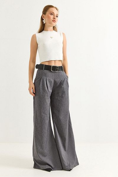 Raneel Kazançlı Alışveriş Linen Blend Palazzo Trousers Smoked