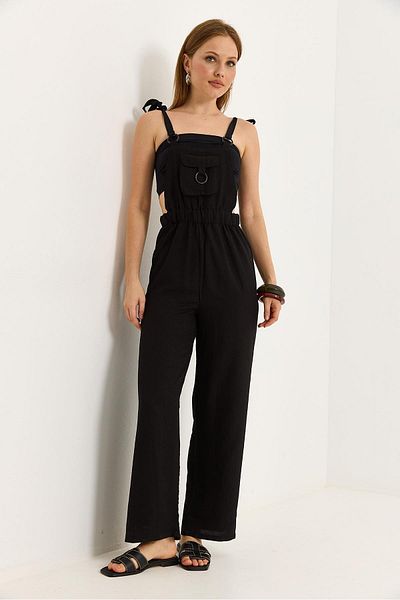 Raneel Kazançlı Alışveriş Aerobin Stylish Slopet Black Jumpsuit with Front Pocket