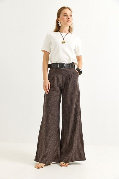 Raneel Kazançlı Alışveriş Linen Blend Palazzo Trousers Brown