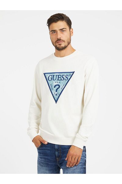 Guess Crew Neck Beige Men's Sweatshirt Printed Triangle Cn - Org Co-Poly B