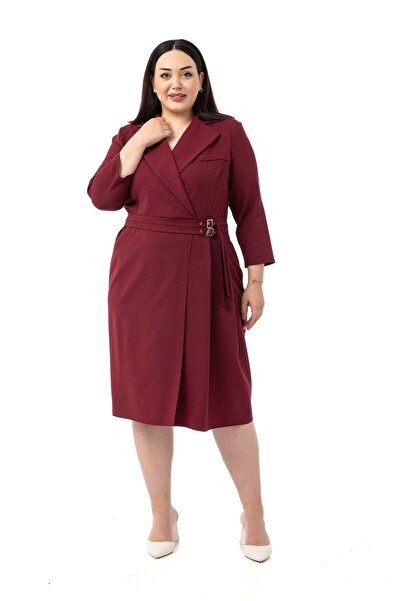 DISENTIS MODEST Φόρεμα μεγάλου μεγέθους με διπλό στριφωμένο γιακά, τριών τετά...