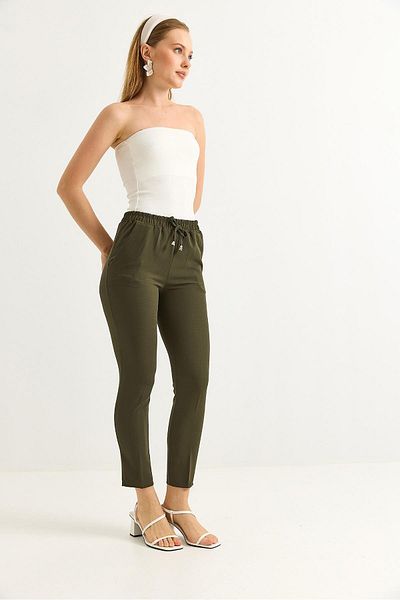 Raneel Kazançlı Alışveriş Elastic Waist Short Leg Double Crepe Trousers Khaki