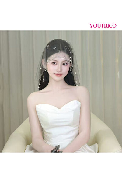 Youtrico Veil-Handmade Crochet Beaded Lace French Face Cover