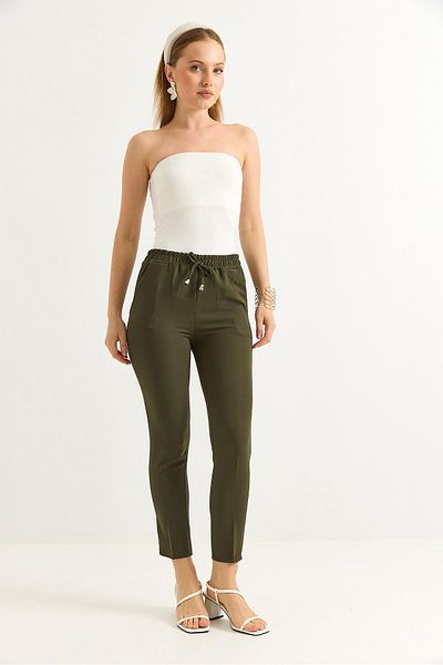 Raneel Kazançlı Alışveriş Elastic Waist Short Leg Double Crepe Trousers Khaki